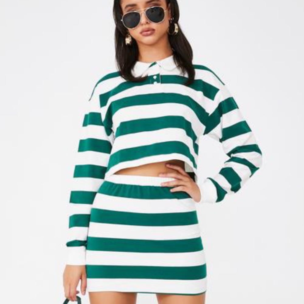 Green White Striped Coord Rugby Set